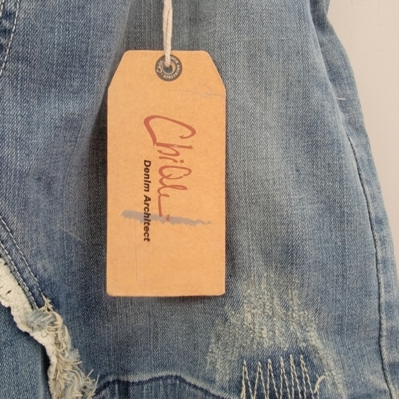 Chiqle Blue Denim Architect Skirt Size M Micro Jean Distressed Slit Zip Women - Picture 11 of 14